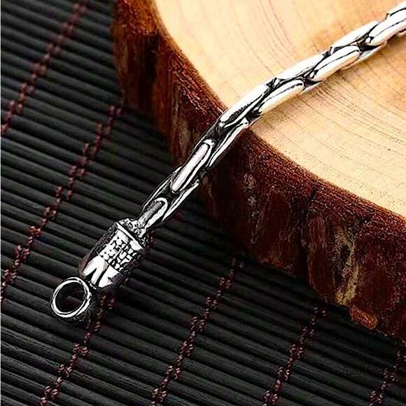 Stainless Steel Chain Link Bracelet, Mantra, Curb Hand Woven Engraved - Picture 3 of 5